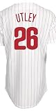 MLB Youth Philadelphia Phillies Chase Utley White/Scarlet Pinstripe Home Short Sleeve Replica Button Front Jersey By Majestic (White/Scarlet Pinstripe, Large)