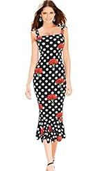 Square Neck Mermaid Polyester Sleeveless Illusion Floral Print Polka Dot Print Bodycon Dress/Midi Dress 