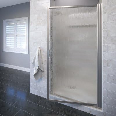 Deluxe Framed Single Swing Shower Door Trim Finish: Brushed Nickel, Glass Type: Rain