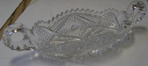 Best Cheap Vintage Crystal Glass Candy Serving Relish Dish Plate with Loop handles - 9 inches x 3 7/8 inches x 1 1/4 inches