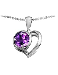 Original Star K (tm) Heart Shape Pendant With Round Genuine Amethyst in 925 Sterling Silver