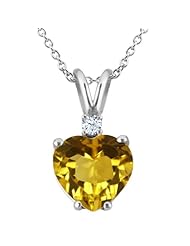 1.64 Ct Heart Shape Yellow Citrine and White Topaz 925 Sterling Silver Pendant