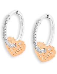 (X1000Diamond) 18K/750 Rose & White Gold Heart with Diamond Huggies Earring (0.24 cttw, G-H Color, VS2-SI1 Clarity)