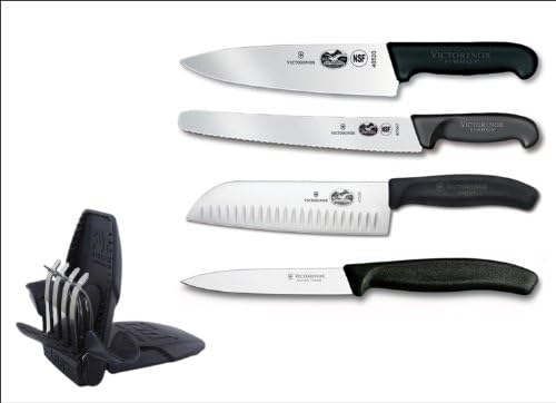 Victorinox Swiss Army 4-piece Knife Set with Ozitech Diamond Fingers Knife Sharpener