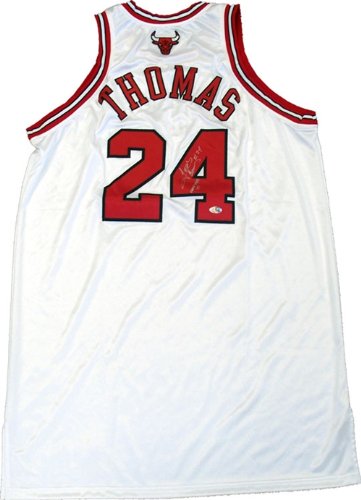 Tyrus Thomas Autographed/Hand Signed White Game Used Chicago Bulls Basketball Jersey
