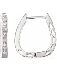 14k White Gold Channel Diamond Huggie Hoop Earrings (1/3 Cttw, SI Clarity, H Color)