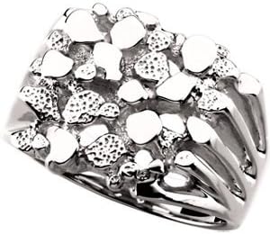 10K White Gold, Polished, Men's Nugget Ring, Size: 10