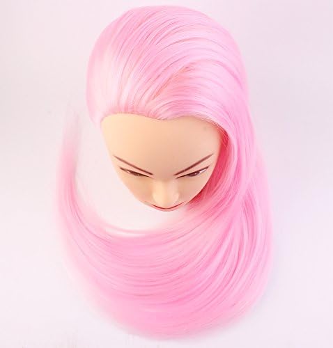 24" Cosmetology Mannequin Head 100% Synthetic Hair Pink Color, Practice Training Hair Styling Mannequin Head