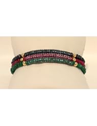 Stretch Bracelet Set of Three 4mm Sapphire Blue Ruby Red and Emerald Green Jade Beads with Matching Sterling Silver Bars with Cubics Colors in Ruby Sapphire Emerald Handmade Size 6.5 Inches