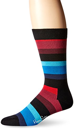 Happy Socks Men’s 1 Pack Unisex Combed Cotton Colorful Crew, Black/Blue, 9-11