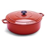 World Cuisine Oval Enamel Cast Iron Dutch Oven 5 1/2 Quart with Lid, Red