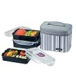 Lock & Lock Rectangular Lunch Box 3-Piece Set with Insulated Gray Stripe Bag