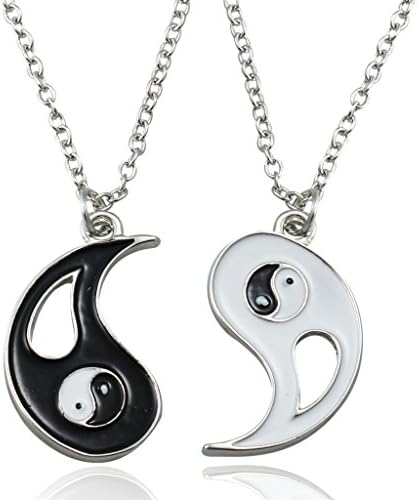 FUNRUN Black White Enamel Alloy yin yang taiji Puzzle Pieces Pendants Set Relationship Necklace