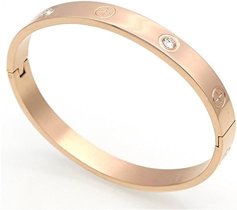 Stainless Steel Oval Phillips Screws Pattern Bangle Bracelet with Gift Box for Men &amp; Women(18cm) (Pink)