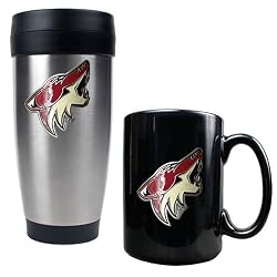 Phoenix Coyotes NHL Stainless Steel Travel Tumbler & Black Ceramic Mug Set - Primary Logo by Great American Products