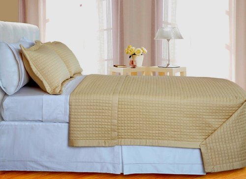 Egyptian Linens 400TC Egyptian Cotton Quilted Coverlet Set w / Matching Shams , King, Gold