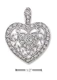 Sterling Silver Pave CZ Heart Charm With Filigree Band Ring