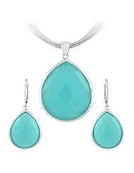 Sterling Silver Faceted Aqua Glass Teardrop Set (Chain Not Included)