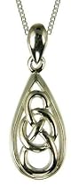 Silver Ladies Celtic Knot Drop Pendant 18" Curb Chain