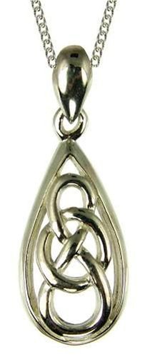 Silver Ladies Celtic Knot Drop Pendant 18 Curb Chain
