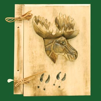 Rustic Wood-Carved Moose Photo Album (Real Wood), 5x7, 8-inch