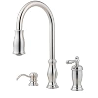 Price Pfister 526-5TMS Hanover Single Handle Kitchen Faucet with Pull Down Spray and Soap Dispenser, Stainless Steel