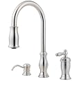 Price Pfister 526-5TMS Hanover Single Handle Kitchen Faucet with Pull Down Spray and Soap Dispenser, Stainless Steel