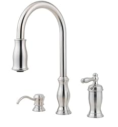 Price Pfister 526-5TMS Hanover Single Handle Kitchen Faucet with Pull Down Spray and Soap Dispenser, Stainless Steel