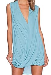 V-neck Polyester/Spandex Spring Summer Winter Sleeveless Wrap  Shirt  Dress