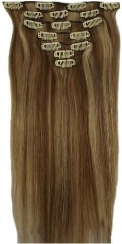 New Ok Buy 15 Clip in Remy Human Hair Extensions 12/613# Light Brown with Bleach Blonde 7pcs 70g by New OK buy