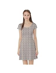 Short Sleeves Stretchy Metallic/Polyester/Spandex Chevron Print Zig Zag Skater Dress 