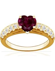 14K Yellow Gold Heart Cut Ruby Ring With Sidestones