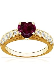 14K Yellow Gold Heart Cut Ruby Ring With Sidestones