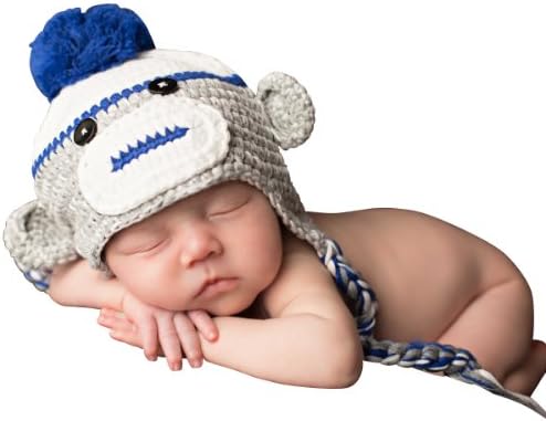 Melondipity's Blue and Grey Baby Boy Sock Monkey Crochet Hat