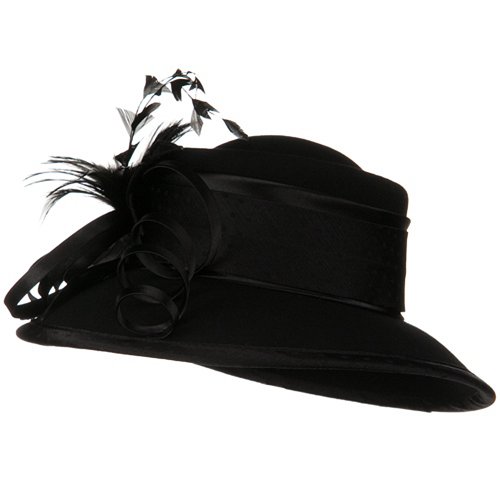 Strap Ribbon Wool Felt Dress Hat - Black W27S40C