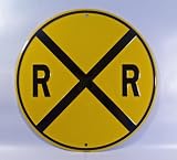 Railroad Crossing RR X-ing Round Tin Sign