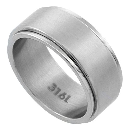 Surgical Steel 9mm Spinner Ring Wedding Band Matte Finish, sizes 7 - 14