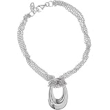 Rhodium Plated Sterling Silver 0.048 Ct Tw Diamond Accent Puffy Open Teardrop 7.5in Bracelet