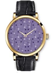 SPRAWL Aanalog Fashion Series Gold Ladies Watches of Genuine Black Leather Strap,Unique Wrist Watch for Women Girls Designed with Purple and white stars