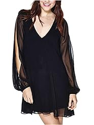 Plus Size Sexy V-neck Above the Knee Short Halter Puff Sleeves Summer Chiffon Backless  Shirt Mini Dress 