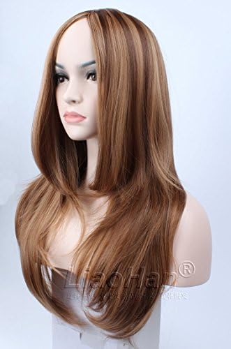 Liaohan 2016 New Long Wavy Mixed Brown Wig with No Bang Highlight Brown Hair Wigs for Women