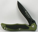 Smith & Wesson Bullseye Black Teflon Coated Single Blade Pocket Knife w/Army Green Alum Handle,12pk