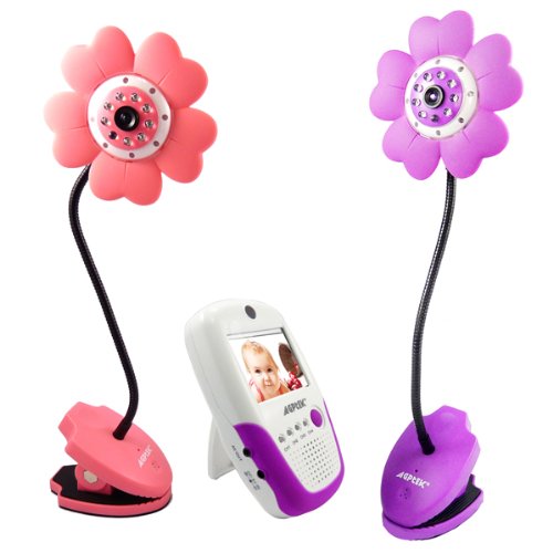 Agptek Handheld Portable Interference Free Wireless Digital 2.5" vido color baby monitor Wireless Camera Daisy-(Day & Night) (Video&Audio) Infant Nursery Monitor with rechargeable receiver w/2 Packs CCTV Surveillance Cameras (1 Plus 2 pink and purple)