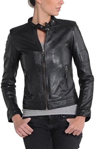 Leather Fashion Stores Women's Lambskin Leather Bomber Biker Jacket X-Large Black