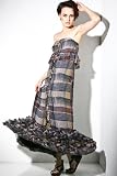 Jenny Han - Women's Strapless Ruffle Maxi Dress (Silk Plaid)