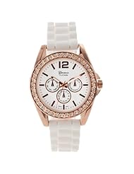 Geneva Platinum Womens White and Rose Gold-tone Boyfriend Watch