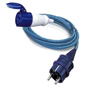 5m European schuko plug to UK Camping electric hookup Fly lead converter adapter cable Euro Schuko plug Type E+F Hybrid to UK Blue IP44 Standard 250v Hookup coupler socket. France, Belgium, Germany Europe