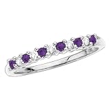 10K White Gold 0.13 ct. Diamond with Alternating 1/4 ct. Amethyst Anniversary Ring