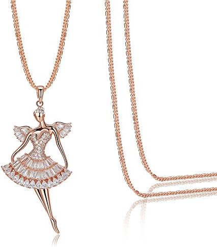 Parati(TM) AAA Zircon Gold Plated Ballet Girl Charm Pendant Sweater Necklace for Women Fashion Jewelry Gift for Girls - Not Allergic. Environmental Friendly, Rose Gold