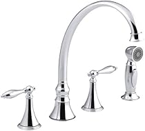 Hot Sale KOHLER K-377-4M-CP Finial Traditional Kitchen Sink Faucet with 9-3/16-Inch Spout Reach, Polished Chrome